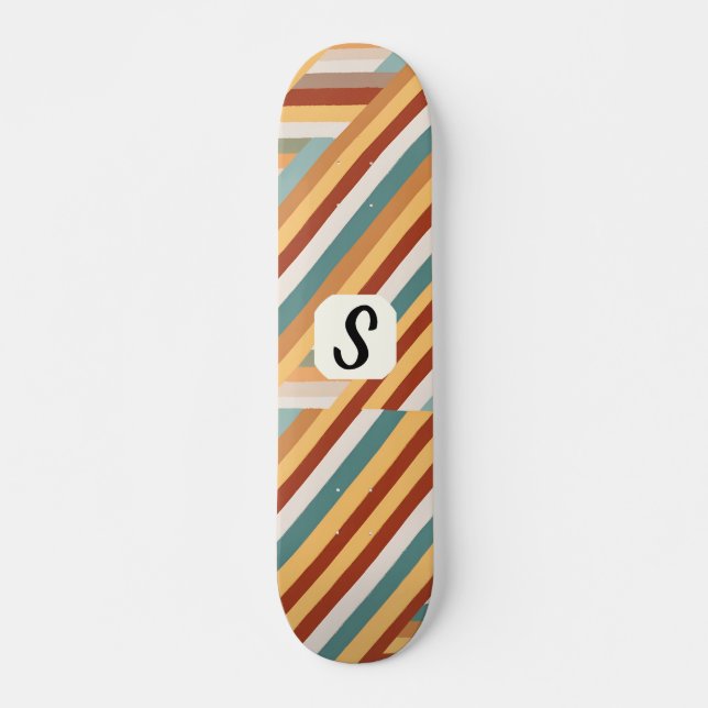 Custom Monogram Retro 70s Geometric Skateboard (Front)