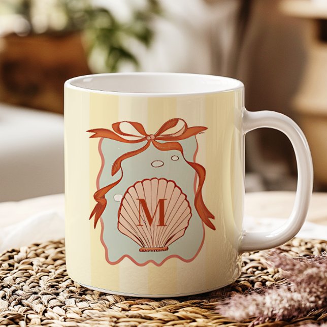 Custom Monogram Retro Coastal Seashell  Coffee Mug (Creator Uploaded)