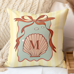 Custom Monogram Retro Coastal Seashell Cushion