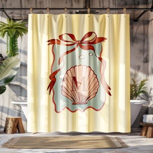 Custom Monogram Retro Coastal Seashell Shower Curtain