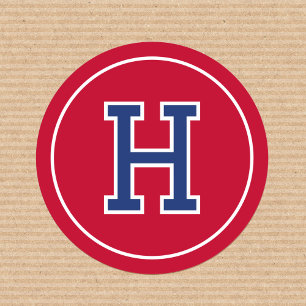 Custom Monogram Retro Typography Navy Red Classic Round Sticker