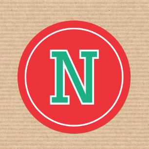 Custom Monogram Retro Typography Red Green Classic Round Sticker