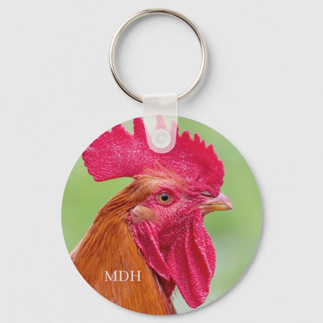 Custom monogram Rooster Close-Up Key Ring (Front)