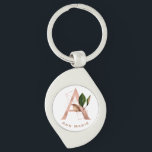 Custom Monogram Rose Gold Floral Initial Key Ring<br><div class="desc">The letter A - a beautiful monogram initial in rose gold embellished with an exquisite watercolor floral and geometric shape pattern.  Ideal gift and keepsake idea for your favourite bridesmaid.  Easily customise the name of your choice.</div>