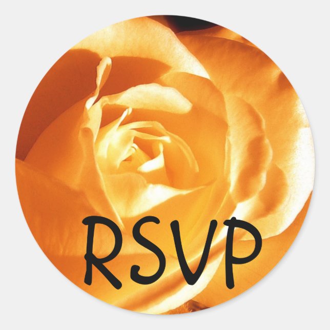 Custom Monogram RSVP Wedding Sticker Orange Rose (Front)