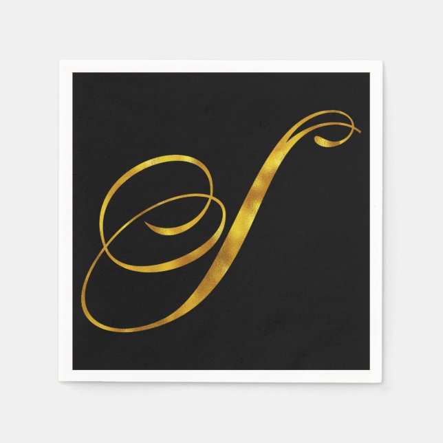 Custom Monogram S Faux Gold Foil Monograms Initial Napkin (Front)