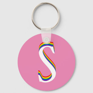 Custom Monogram S LGBTQ Gay Pride Rainbow LGBT Key Ring