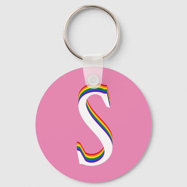 Custom Monogram S LGBTQ Gay Pride Rainbow LGBT Key Ring (Front)