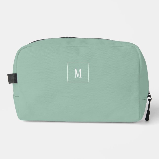 Custom monogram, sage green all over dopp kit (Front)
