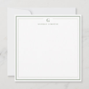 Custom Monogram Sage Green Border Stationery Card