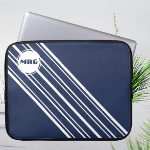 Custom Monogram Sapphire Blue with White Stripes Laptop Sleeve