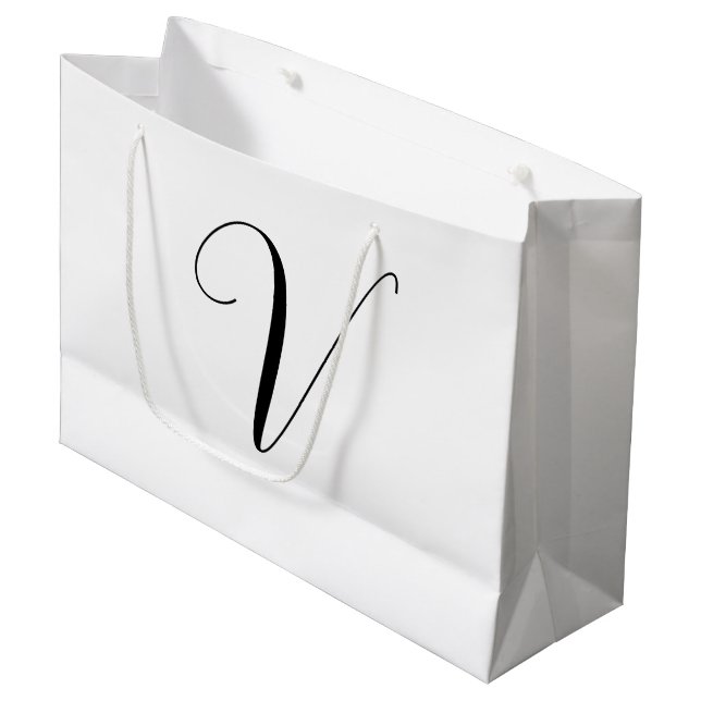 Custom monogram script initial large gift bag (Front Angled)