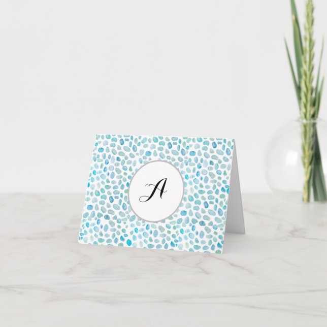 Custom Monogram Sea Glass Pattern Thank You Card (Front)