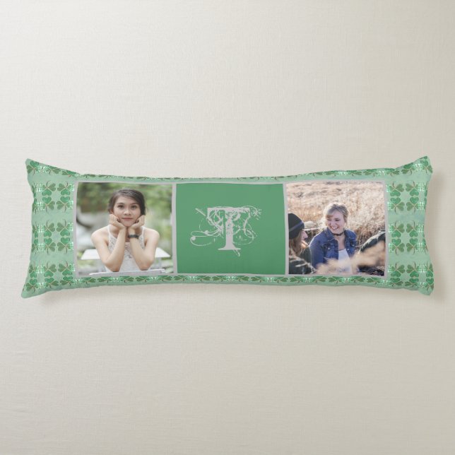 Custom Monogram Shabby Chic Shamrocks 2 Photos Body Cushion (Front)