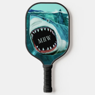 Custom Monogram Shark Illustration Pickleball Paddle
