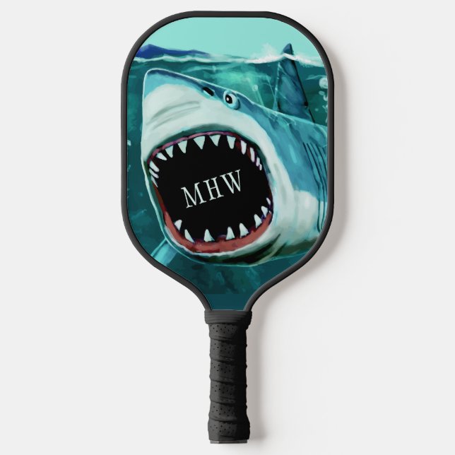Custom Monogram Shark Illustration Pickleball Paddle (Front)