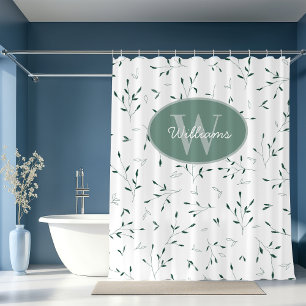 Custom Monogram Shower Curtain Minimal Botanical
