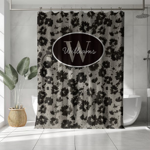 Custom Monogram Shower Curtain Modern Floral Bath 