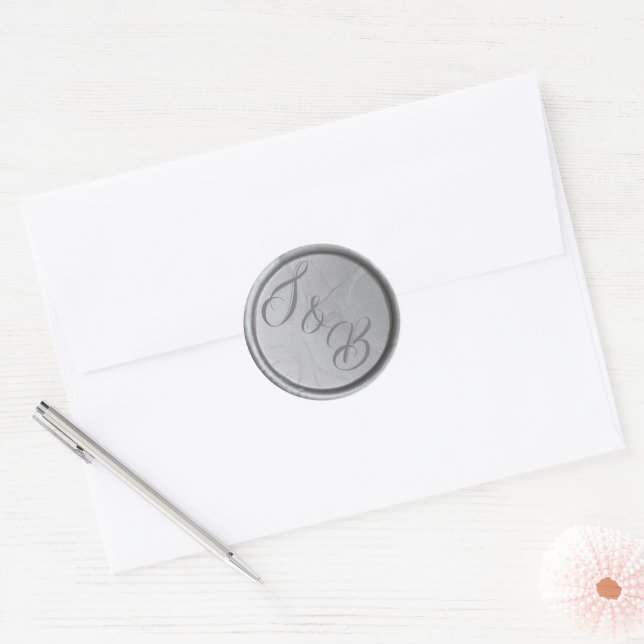  Custom Monogram silver wax seal wedding stickers (Envelope)