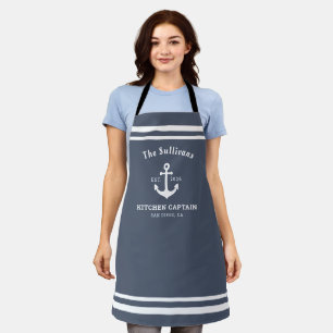 Custom Monogram Slate Blue Coastal Modern Apron