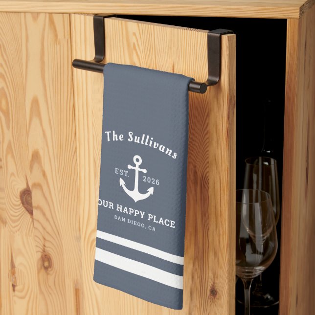 Custom Monogram Slate Blue Coastal Modern Tea Towel (Thirds Fold)
