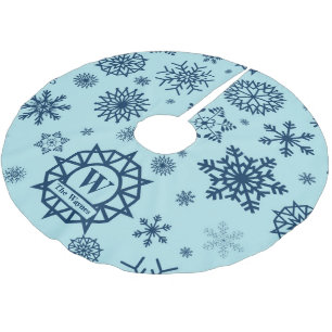 Custom Monogram Snowflake Navy Christmas Blue Brushed Polyester Tree Skirt