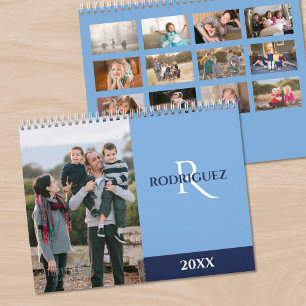 Custom Monogram Spanish Light Blue Photo Calendar