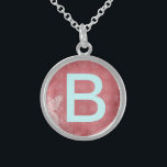 Custom Monogram Sterling Silver Necklace<br><div class="desc">Our Custom Monogram Sterling Silver Necklace is a cool all occasion gift idea.   Modern design features block text in aqua against a grunge inspired pink background.  Customise by changing the initial!  Custom unique gifts make the best gifts.</div>