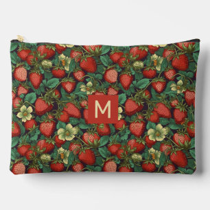 Custom Monogram Strawberries Pattern Accessory Pouch