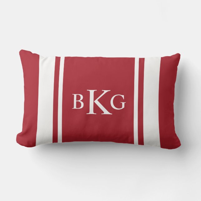 Custom Monogram & Stripe Pattern | Dark Red Lumbar Cushion (Front)