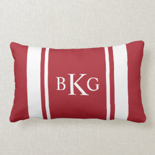 Custom Monogram & Stripe Pattern   Dark Red Lumbar Cushion