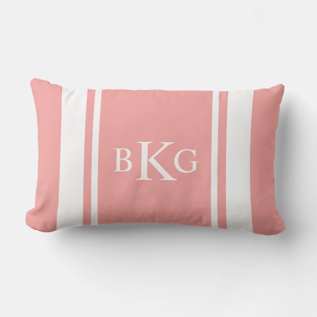 Custom Monogram & Stripe Pattern | Light Coral Lumbar Cushion (Front)
