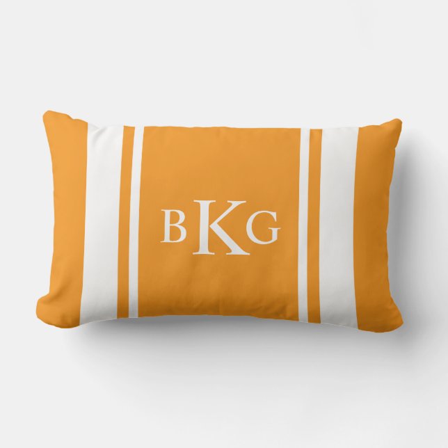 Custom Monogram & Stripe Pattern | Orange Lumbar Cushion (Front)