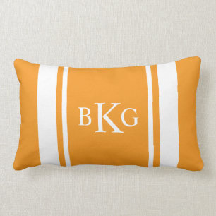 Custom Monogram & Stripe Pattern   Orange Lumbar Cushion