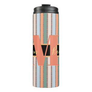 Custom Monogram Striped Wedding Bridesmaid Thermal Tumbler