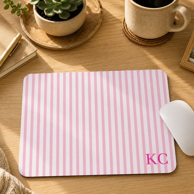 Custom Monogram Striped Workspace Personalised Mouse Pad (Creator Uploaded)