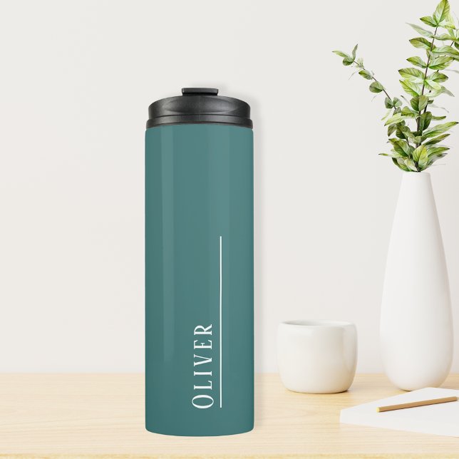 Custom monogram, teal green blue  thermal tumbler (Thermal coffee mug tall tumbler in dark teal with personalized monogram)