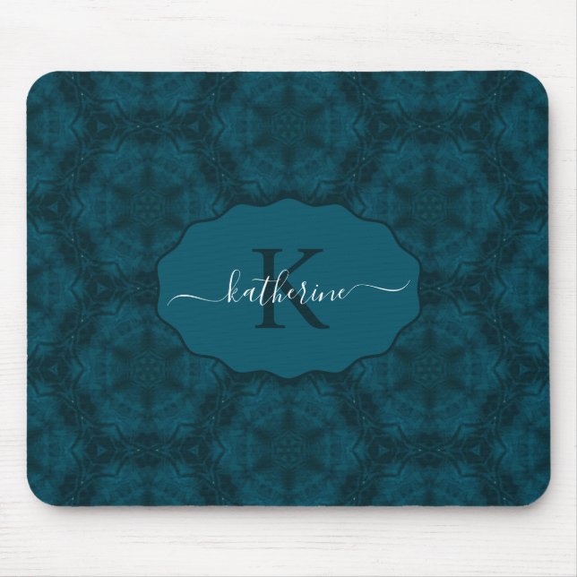 Custom Monogram Teal Navy Blue  Mouse Pad (Front)