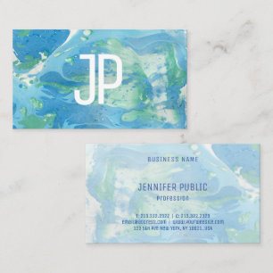 Custom Monogram Template Blue Green Abstract Business Card