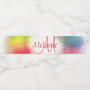 Custom Monogram Template Colourful Modern Rainbow Water Bottle Label