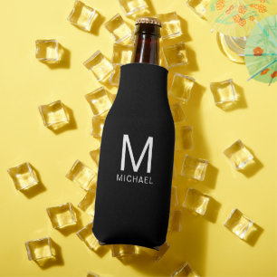 Custom Monogram Template Elegant Black And White Bottle Cooler