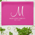 Custom Monogram Template Pink Family Name Elegant Tea Towel<br><div class="desc">Custom Upload Add Your Photo Design or Logo Text Elegant Modern Cute Monogram Initial Name / Family Name Template Trendy Pink Kitchen Towel.</div>