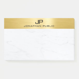 Custom Monogram Template White Marble And Gold Post-it Notes