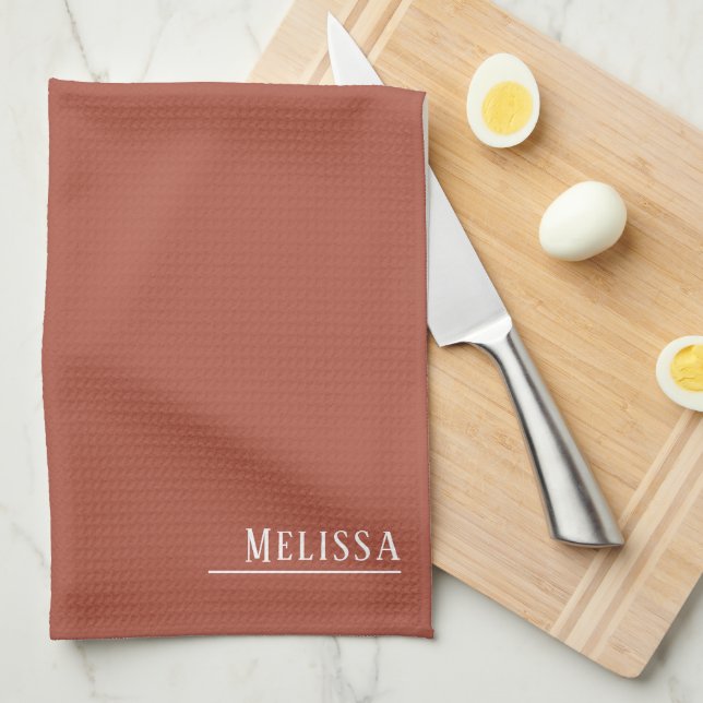 Custom monogram, terracotta colour tea towel (Quarter Fold)