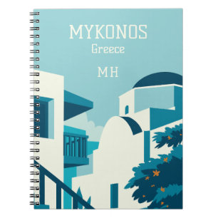 Custom Monogram & Text Greece Notebook