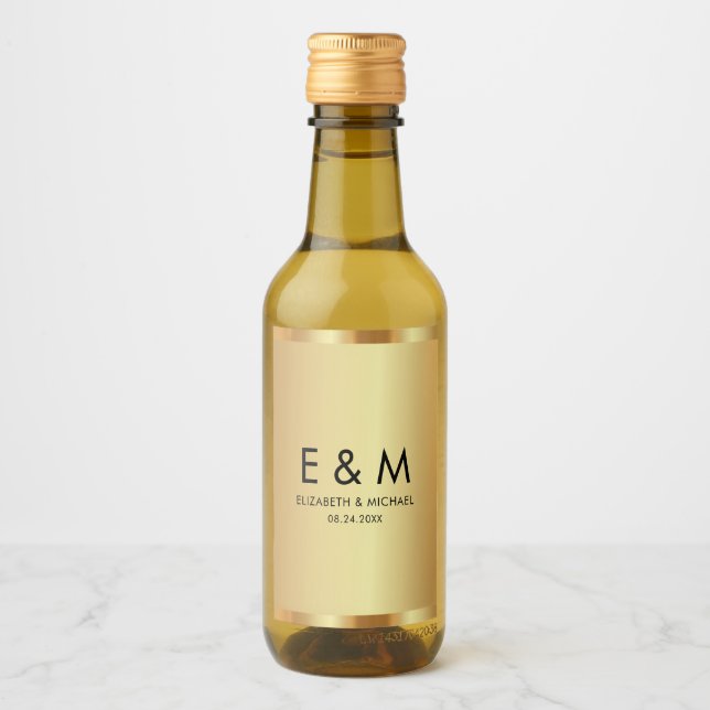 Custom Monogram Text Save the Date Elegant Gold Wine Label (Front)