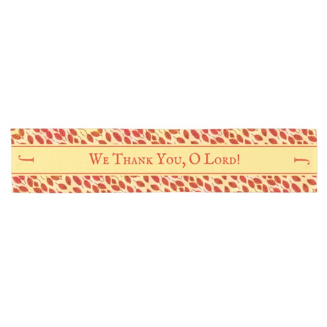 Custom Monogram Thanksgiving FALL AUTUMN LEAVES Short Table Runner (Horizontal)