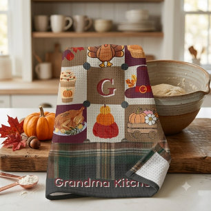 Custom Monogram Thanksgiving fall Cosy Tea Towel