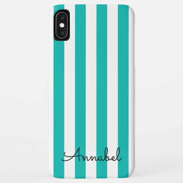 custom monogram Tiffany blue and white stripes Case-Mate iPhone Case (Back)