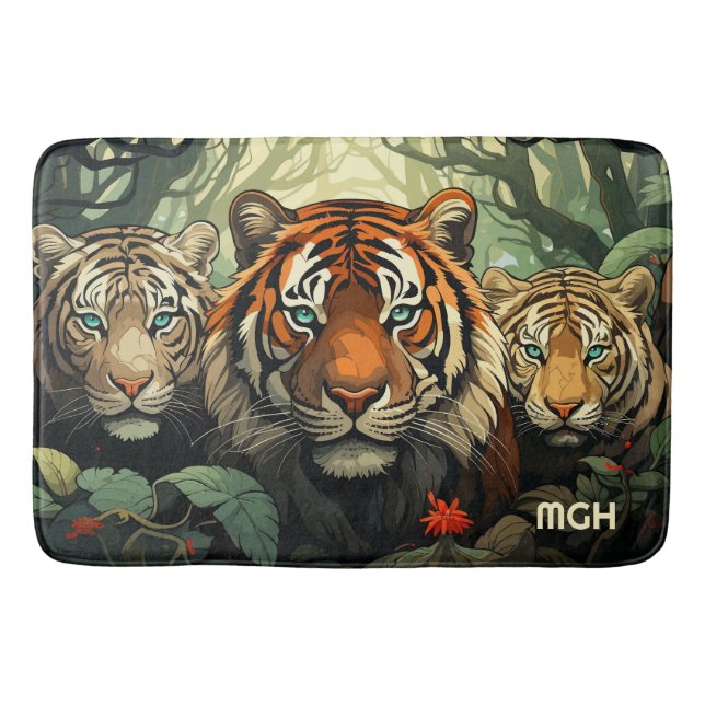 Custom Monogram Tigers Illustration Bath Mat (Front)